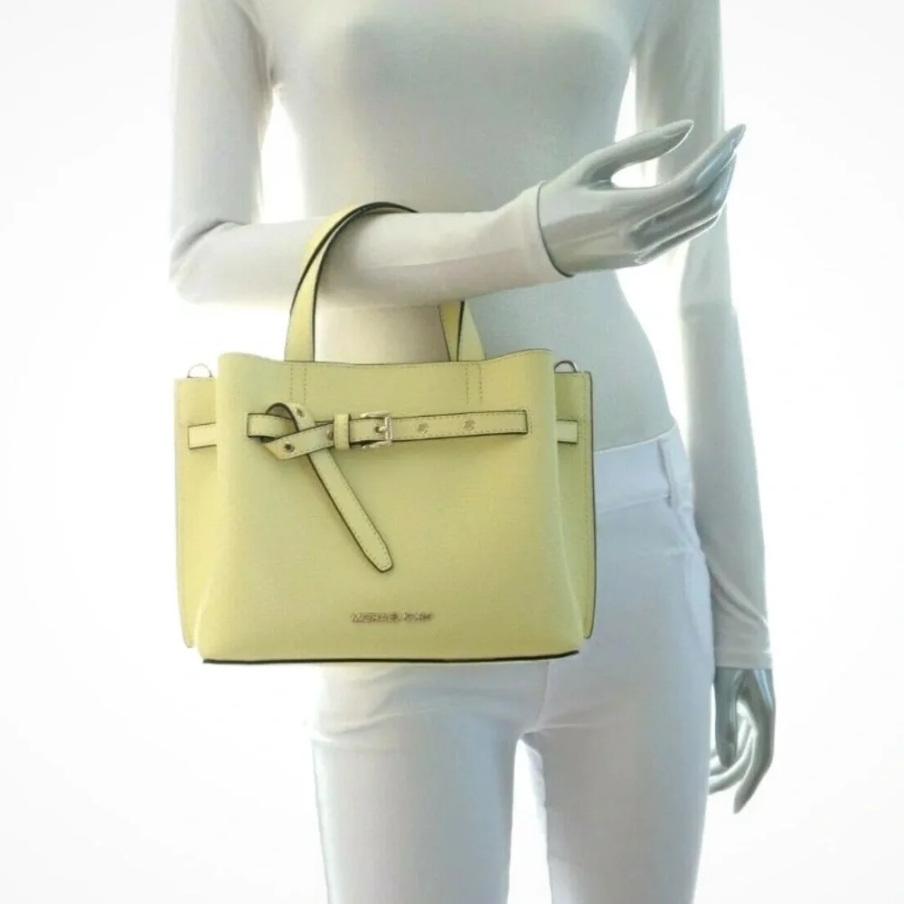 Michael Kors Emilia small satchel cross body buttercup yellow pebbles leather